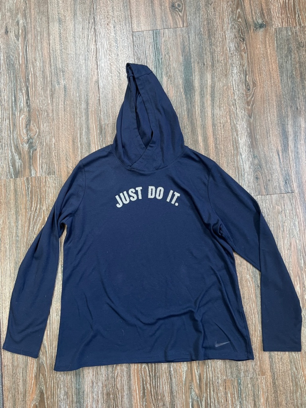 Nike Navy Blue Long Sleeve Hooded Tee with "Just Do It."